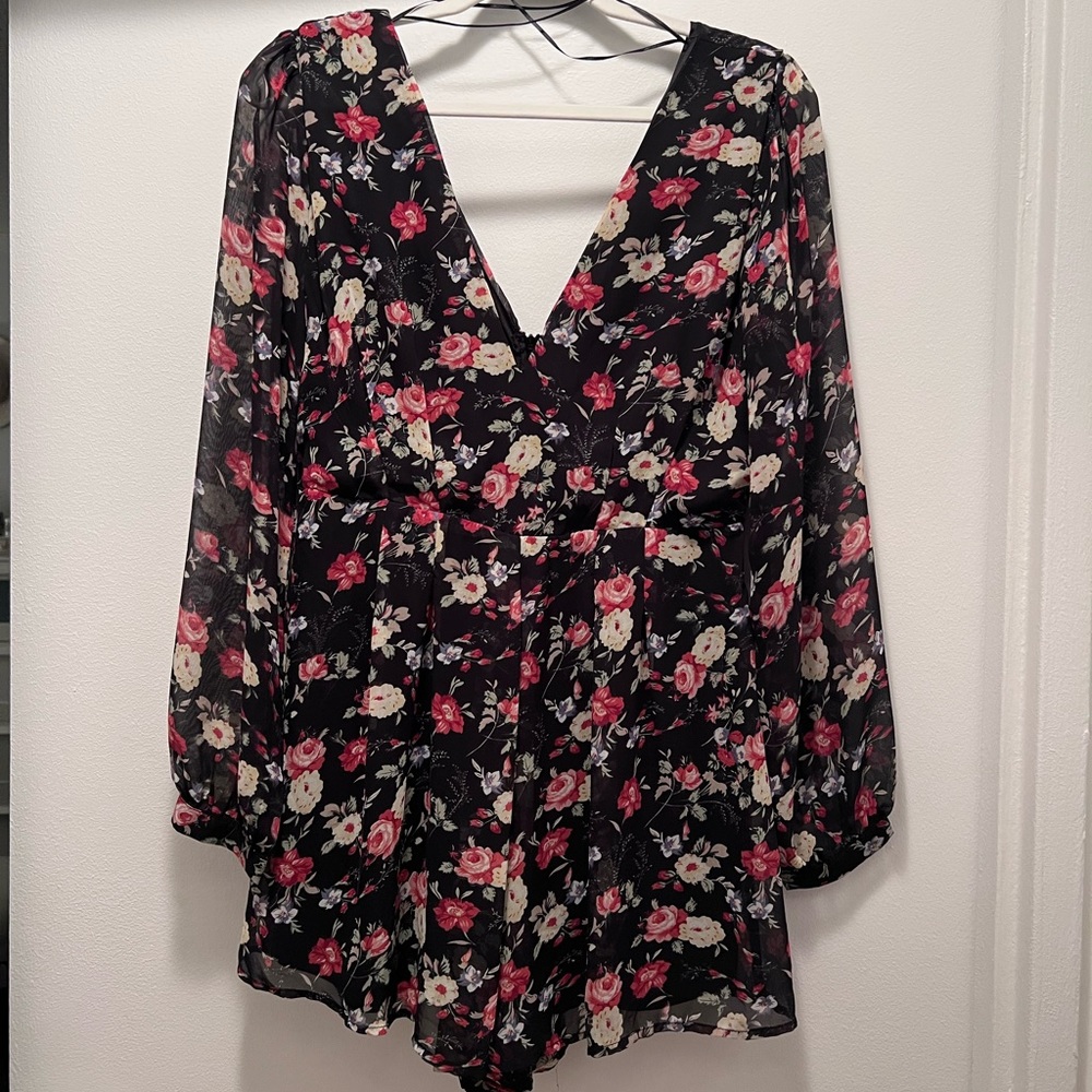Floral Sheer Sleeve Romper